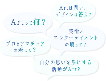 Artって何? Artは問い、デザインは答え? プロとアマチュアの差って? 芸術とエンターテイメントの境って? 自分の思いを形にする活動がArt?
